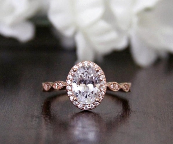 VINTAGE DIAMOND RINGg oval cut diamond simulant bridal ring wedding ring delicate art deco 925 sterling silver