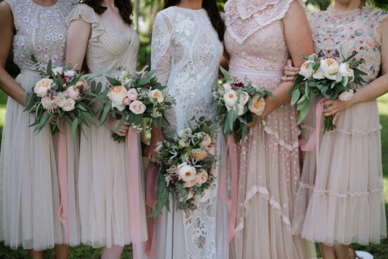 CORFU RIZOS GARDEN bride and bridesmaids with bouquets